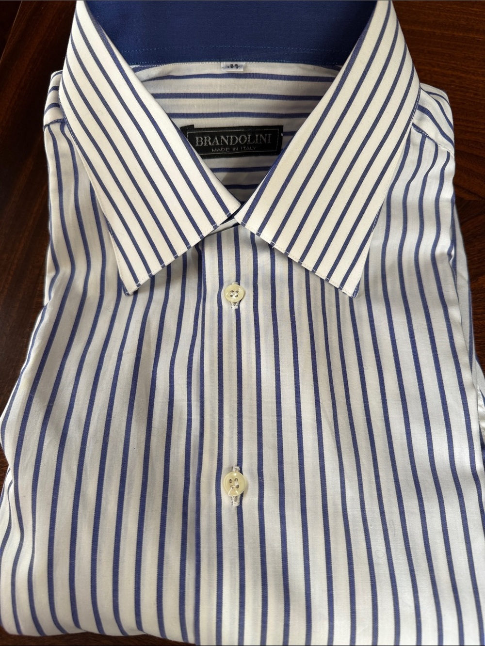 Brandolini cotton White & Blue Striped Dress Shirt - size 39/ 15,5